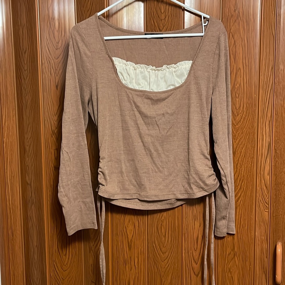 Long Sleeve Drawstring Square Neck Tee